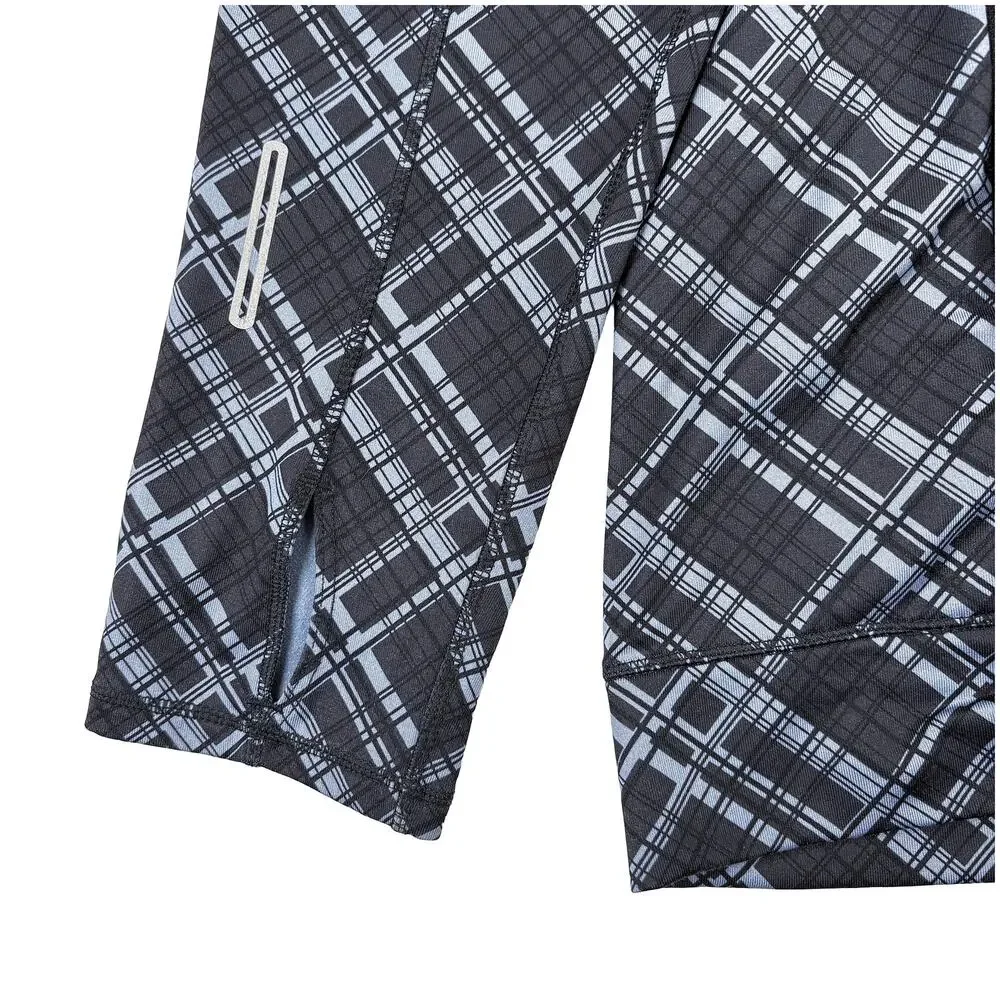 Brooks Running Jacket Men S Black Blue Plaid Hooded Windbreaker Lightweight Rain
